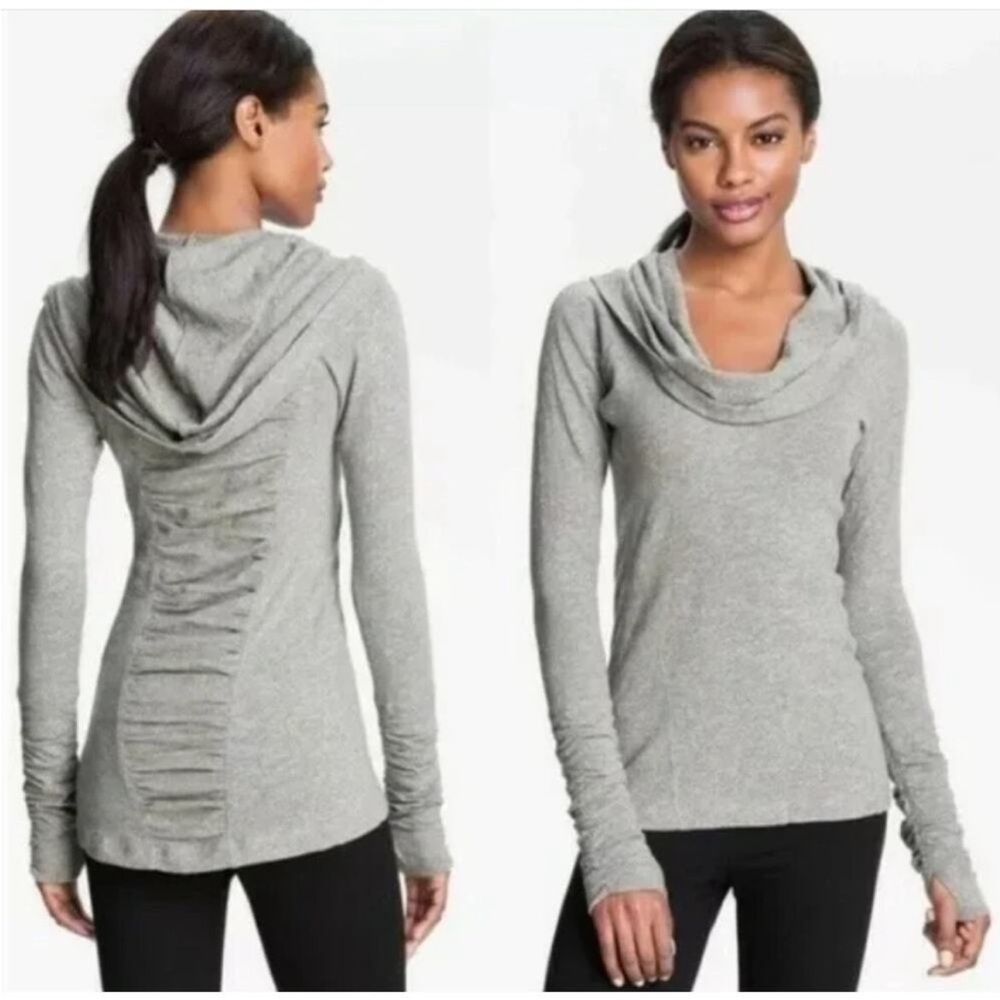 Zella All Shirred Up Cowl Neck Long Sleeve Top Heather Gray Top Sweatshirt XS